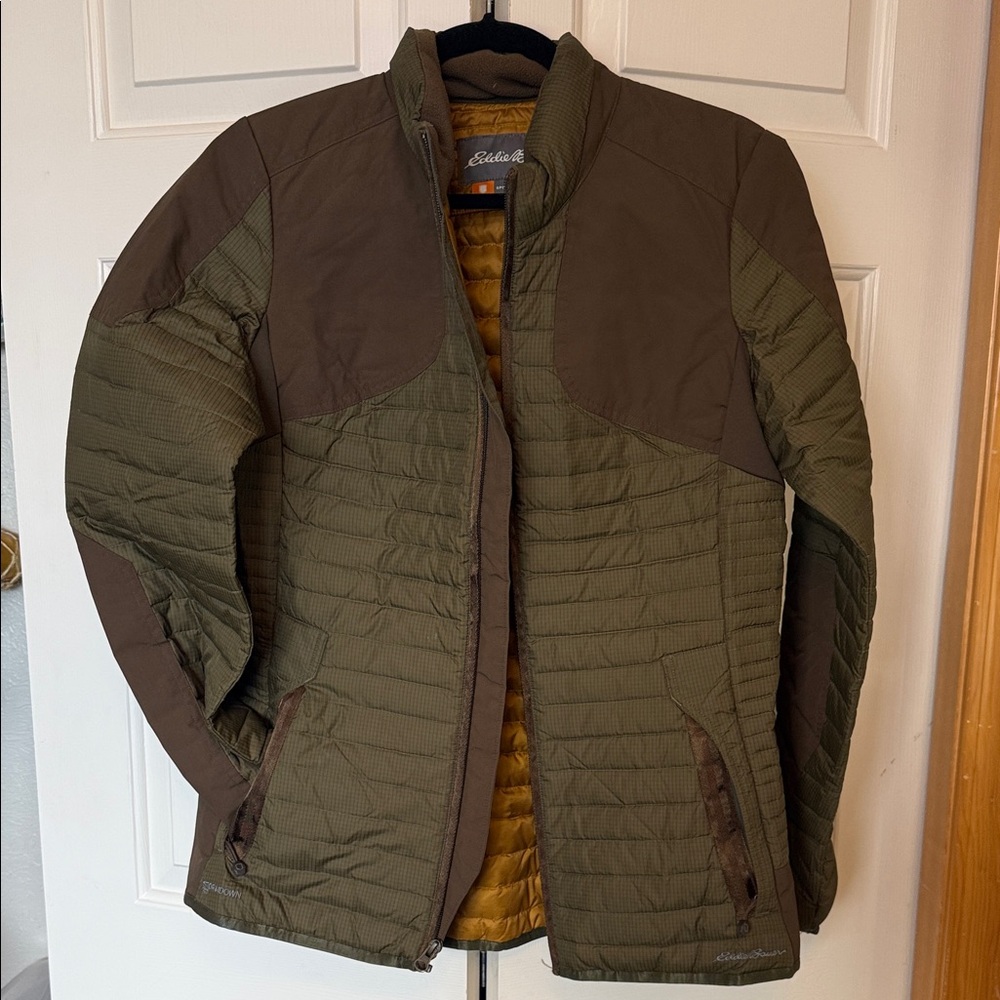 Eddie Bauer Olive and Brown Quilted Women's Puffer Jacket